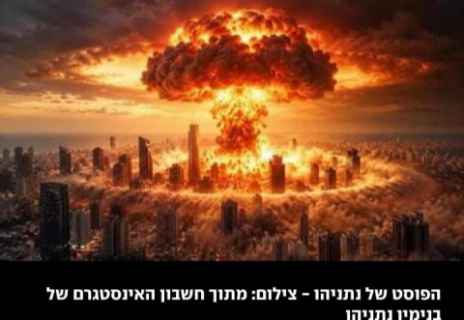  قبل الانتخابات بأيام.. نتنياهو يرعب الإسرائيليين بنشر فيديو غريب لانفجار قنبلة نووية وسط إسرائيل.. آيزنكوت وغولان يهاجمانه